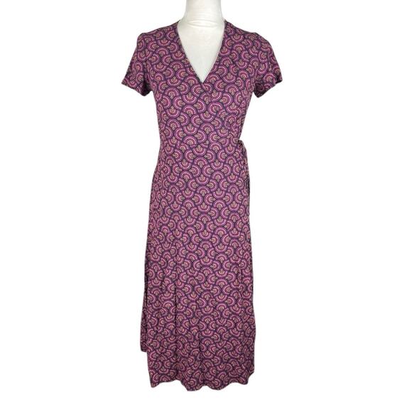 Marine Layer Emlyn Midi Wrap Cottagecore Dress Fan Block Print V-Neck Size Small - Picture 3 of 10